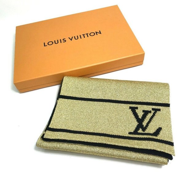 Authentic LOUIS VUITTON M76167 Echarpes Grister Scarf wool Gold x Black - Picture 9 of 10